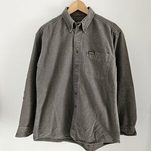 Woolrich Button Down Shirt Mens Medium Gray Heavy Cotton Pocket Flannel Outdoor